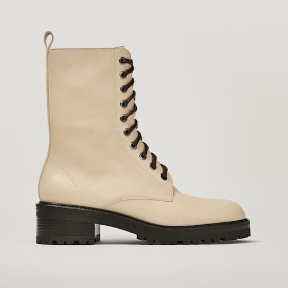 White / Ivory Leather Combat Boots - Picture 3 of 12